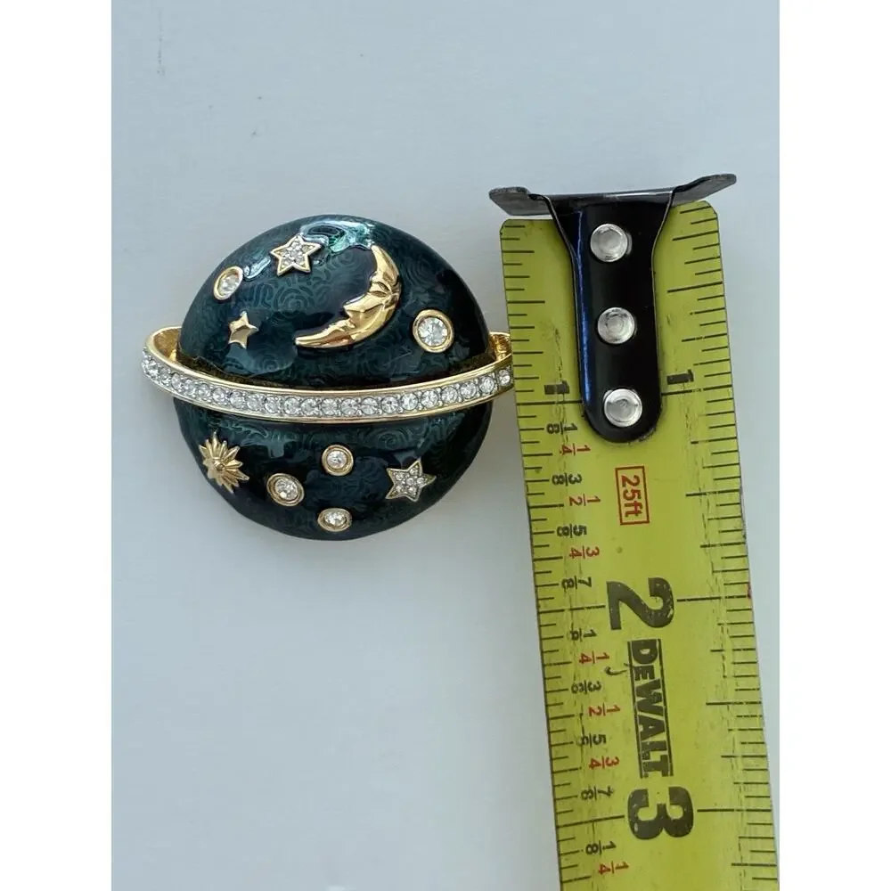 Swarovski Brooch Pin Saturn Planet Sun Moon Stars Rhinestone Swan Signed Vintage